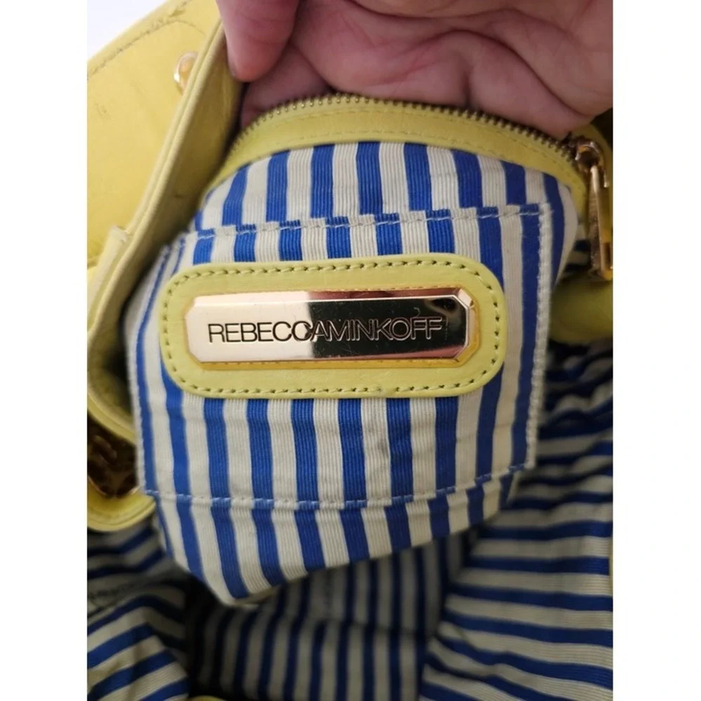 Rebecca Minkoff Devote Tote Leather Hobo Bag Yellow Studded Moto Edgy Y2K Boho ~